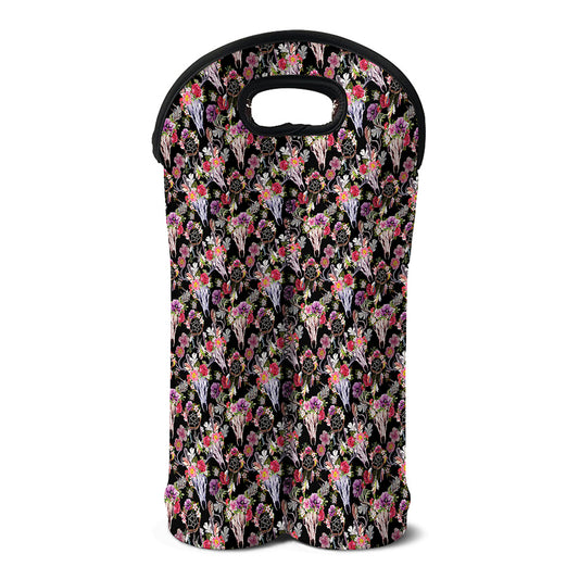 Boho Deer Skull Pattern Print Double Neoprene Wine Tote