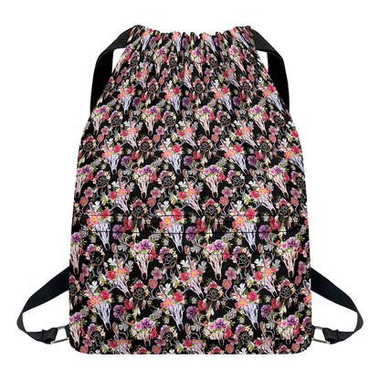 Boho Deer Skull Pattern Print Drawstring Backpack