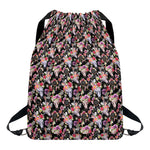 Boho Deer Skull Pattern Print Drawstring Backpack