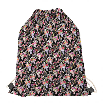 Boho Deer Skull Pattern Print Drawstring Bag