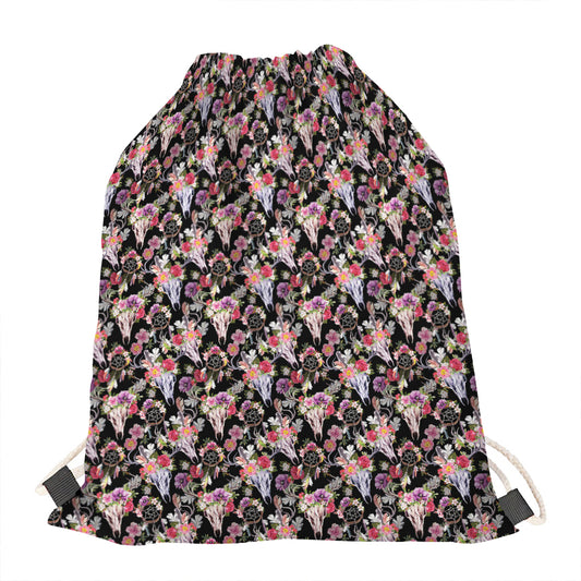 Boho Deer Skull Pattern Print Drawstring Bag
