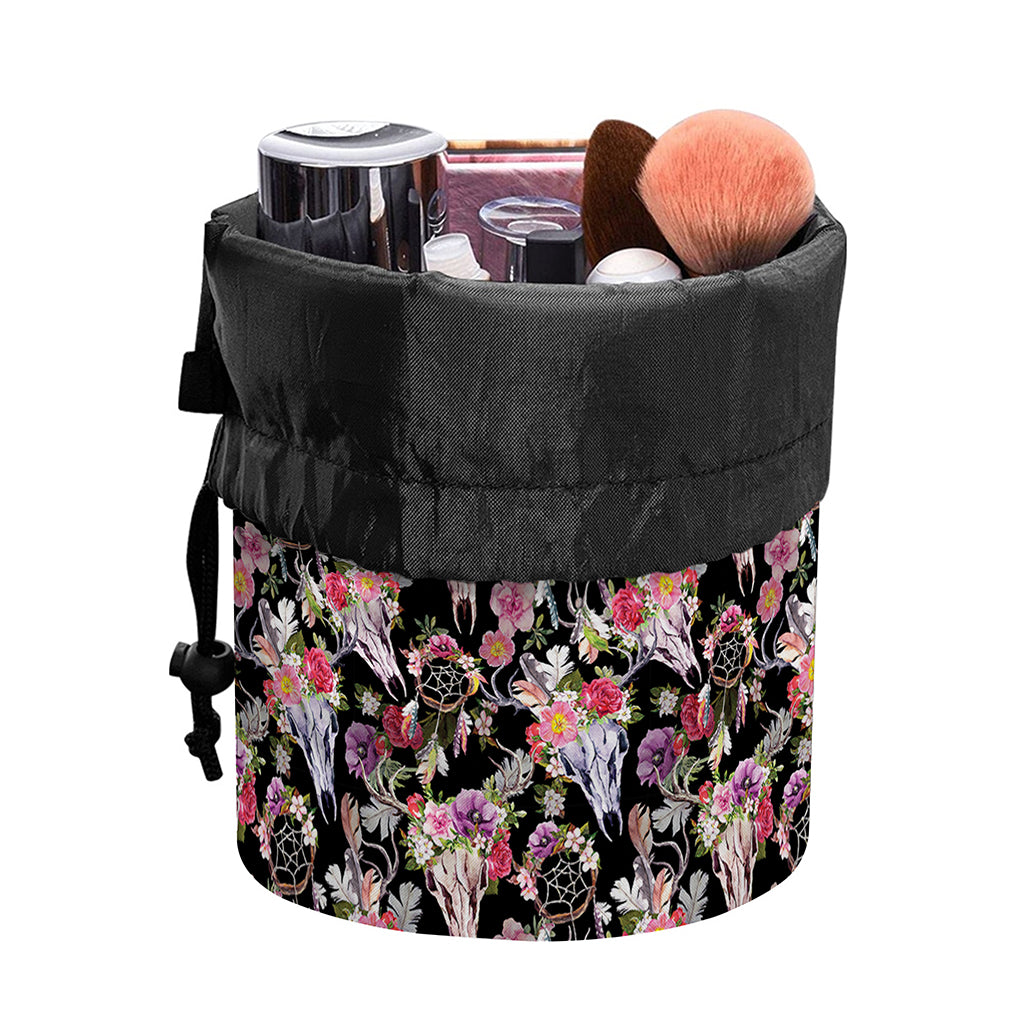 Boho Deer Skull Pattern Print Drawstring Makeup Bag