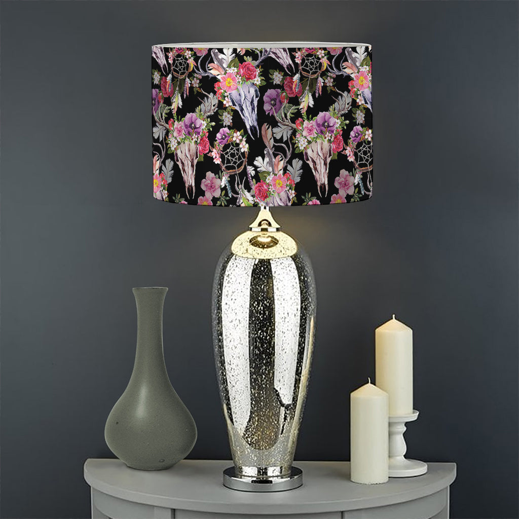 Boho Deer Skull Pattern Print Drum Lamp Shade