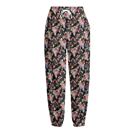 Boho Deer Skull Pattern Print Fleece Lined Knit Pants