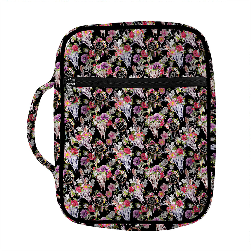Boho Deer Skull Pattern Print Front Pocket Bible Bag