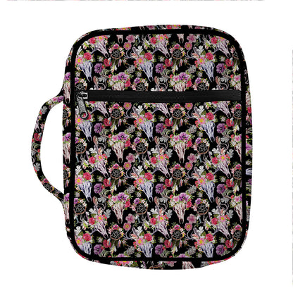 Boho Deer Skull Pattern Print Front Pocket Bible Bag