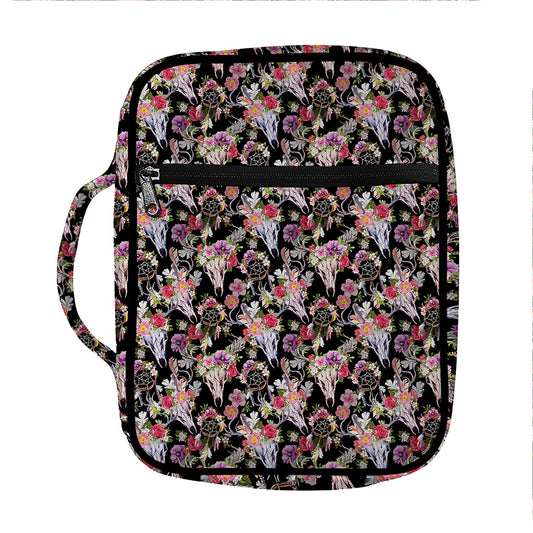 Boho Deer Skull Pattern Print Front Pocket Bible Bag
