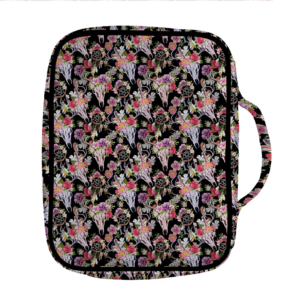 Boho Deer Skull Pattern Print Front Pocket Bible Bag