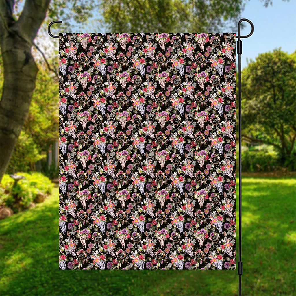 Boho Deer Skull Pattern Print Garden Flag