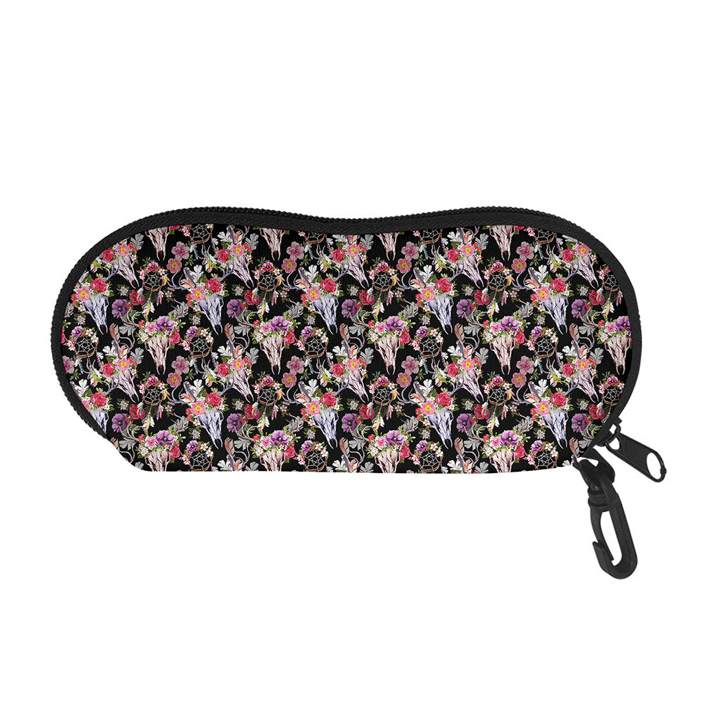 Boho Deer Skull Pattern Print Glasses Case