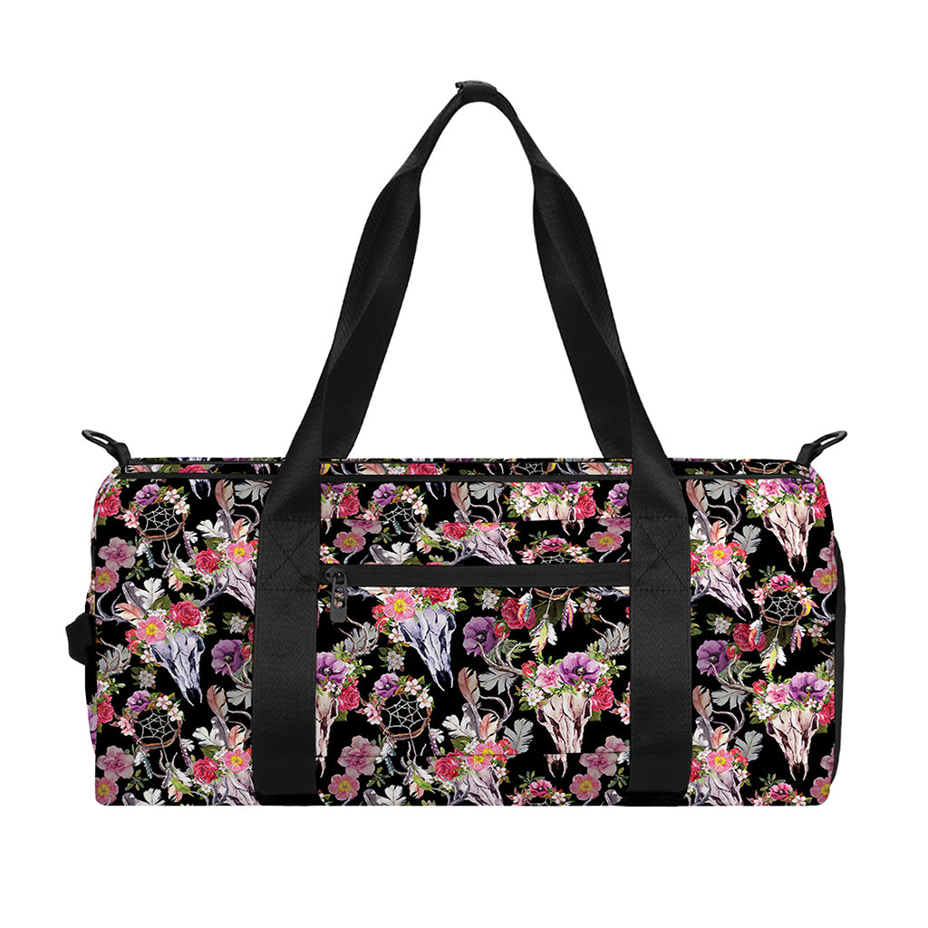Boho Deer Skull Pattern Print Gym Bag