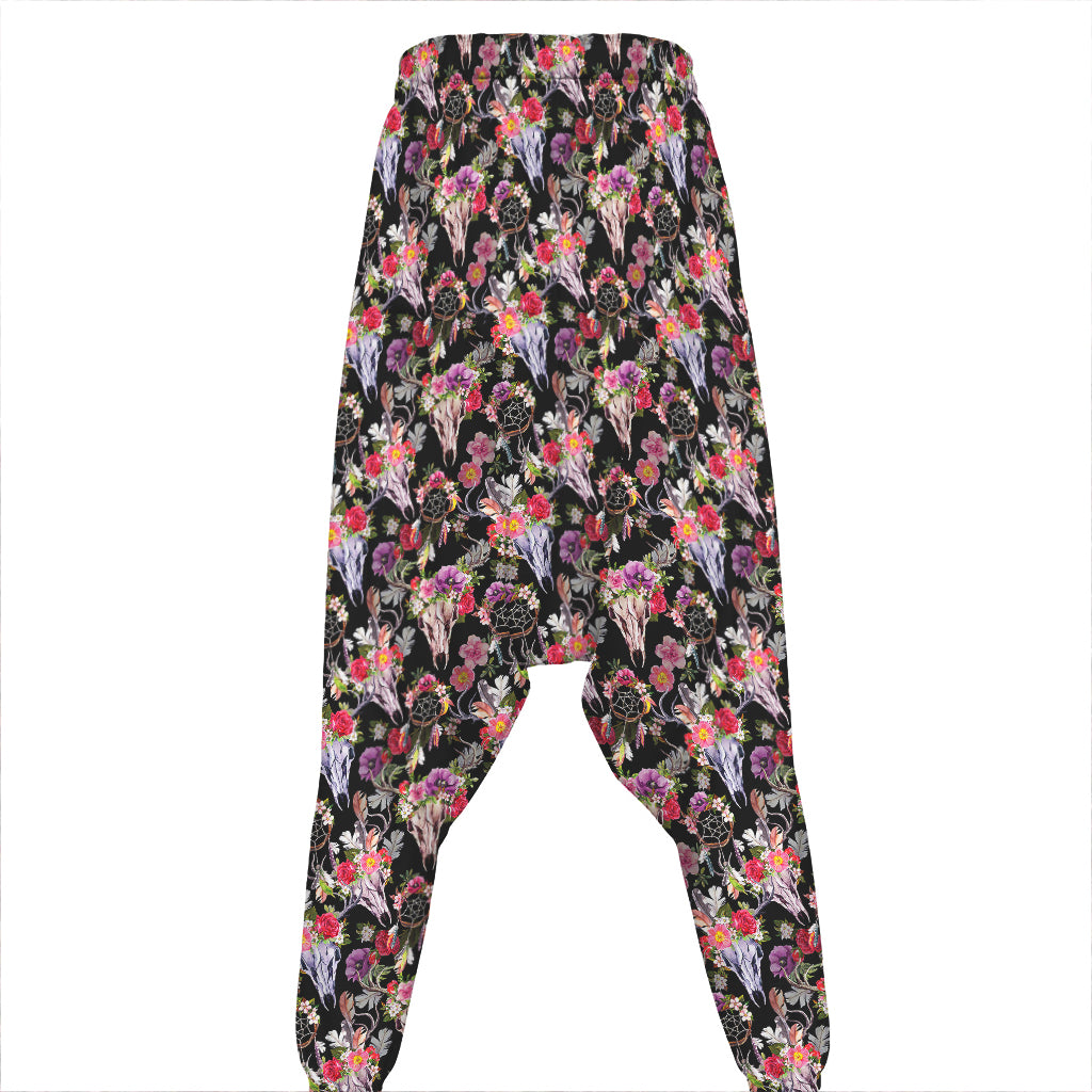 Boho Deer Skull Pattern Print Hammer Pants