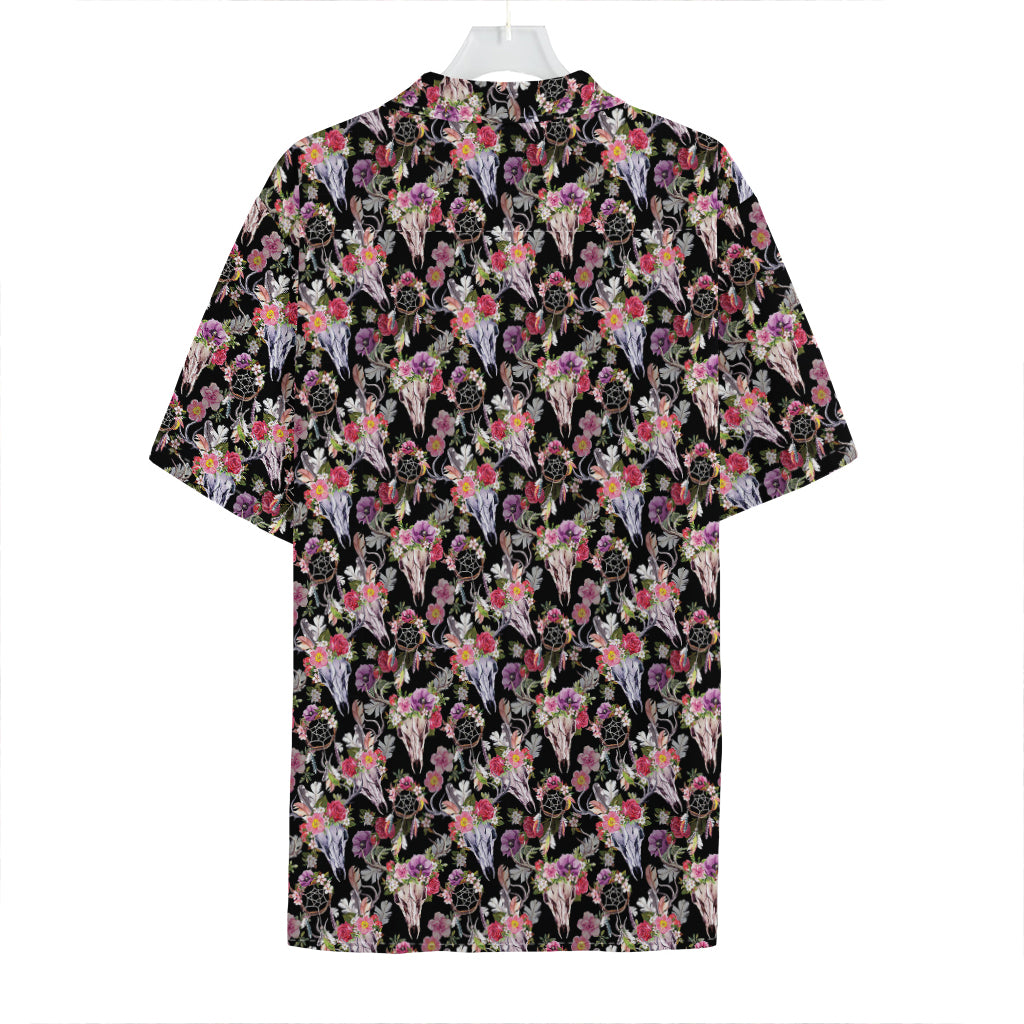 Boho Deer Skull Pattern Print Hawaiian Shirt