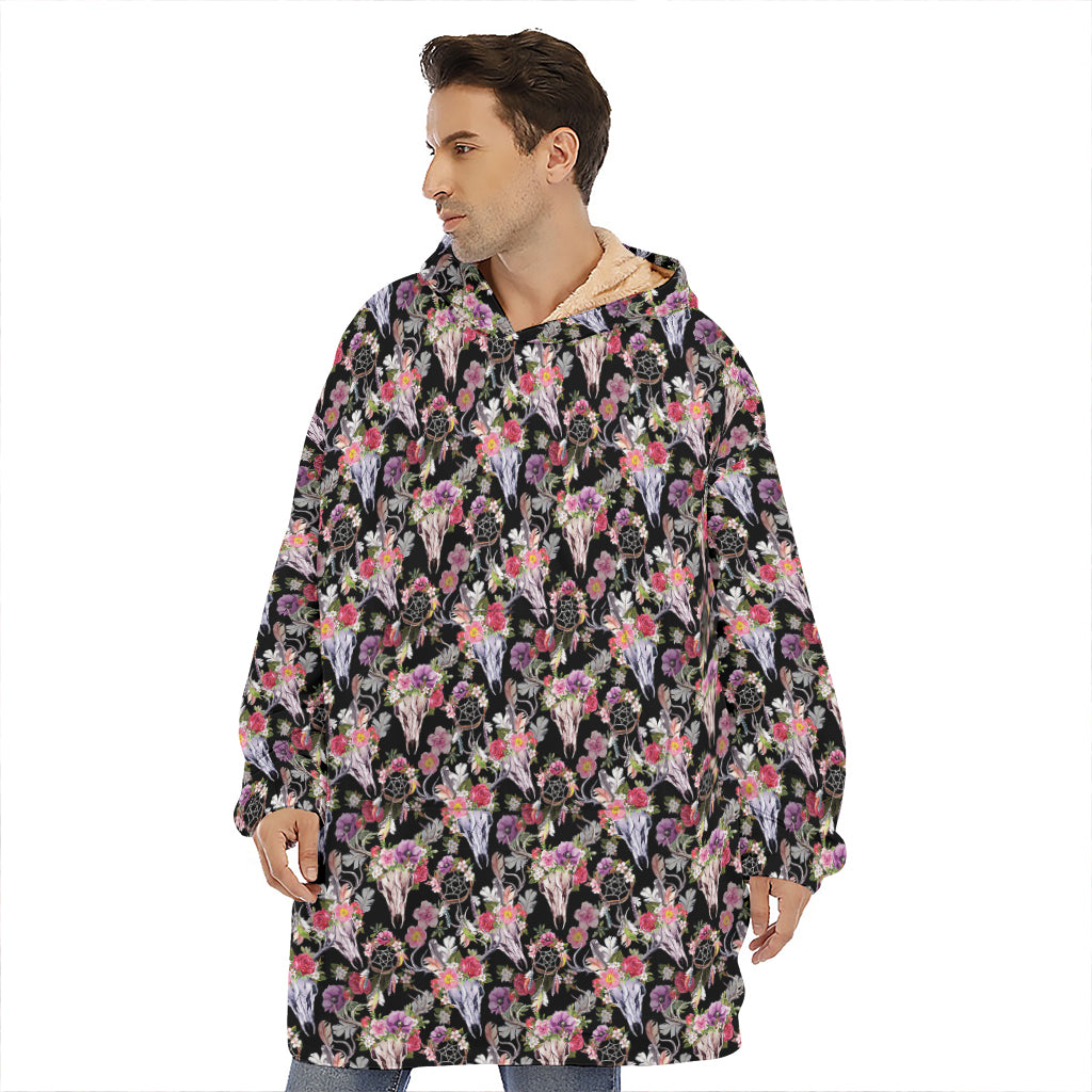 Boho Deer Skull Pattern Print Hoodie Blanket