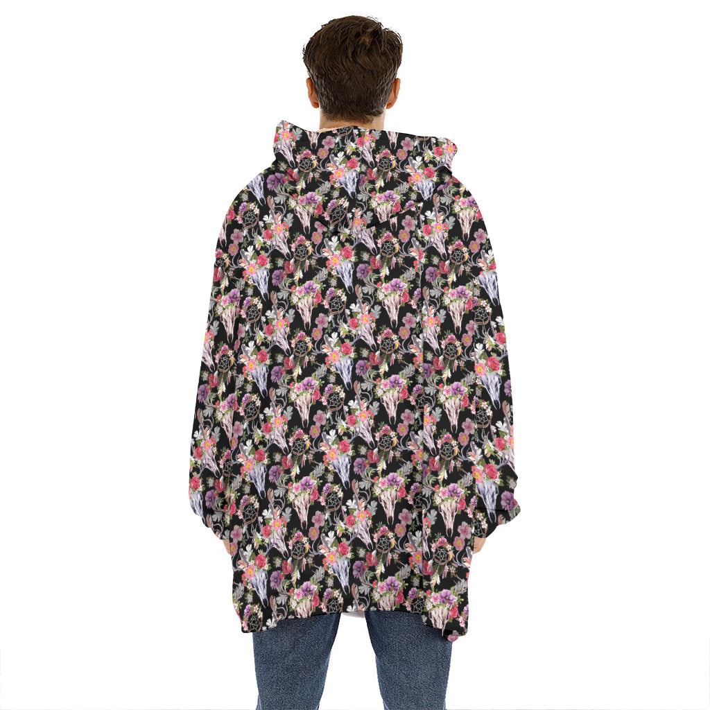 Boho Deer Skull Pattern Print Hoodie Blanket