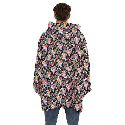 Boho Deer Skull Pattern Print Hoodie Blanket