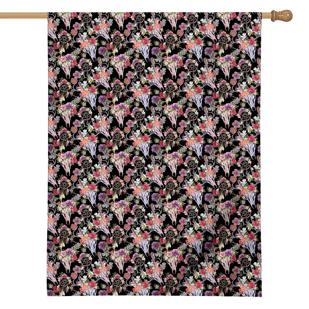 Boho Deer Skull Pattern Print House Flag