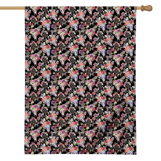 Boho Deer Skull Pattern Print House Flag
