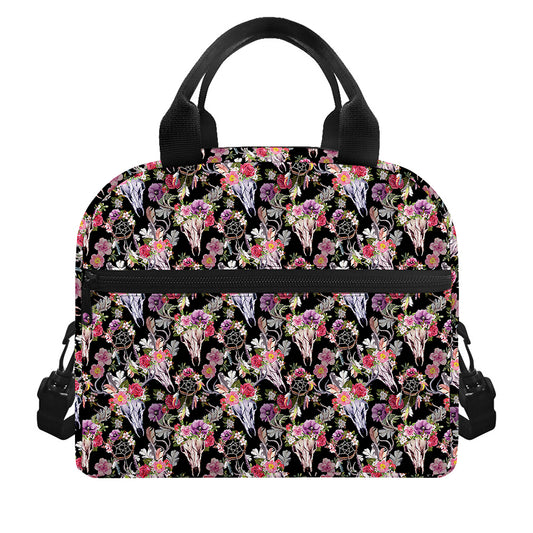 Boho Deer Skull Pattern Print Insulated Lunch Bag