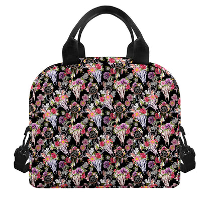 Boho Deer Skull Pattern Print Insulated Lunch Bag