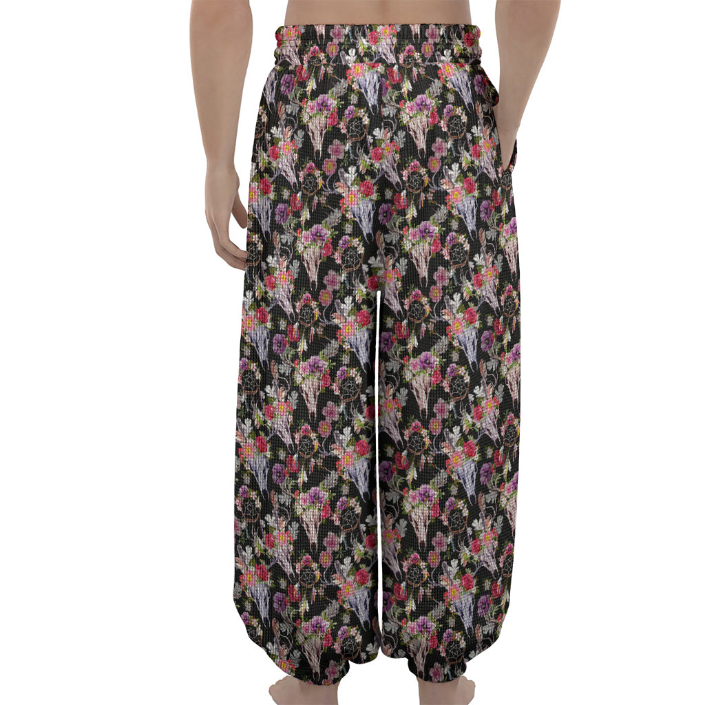 Boho Deer Skull Pattern Print Lantern Pants