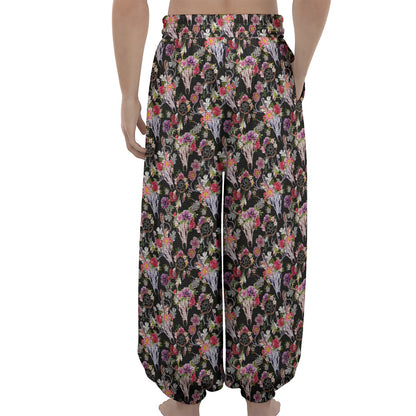 Boho Deer Skull Pattern Print Lantern Pants