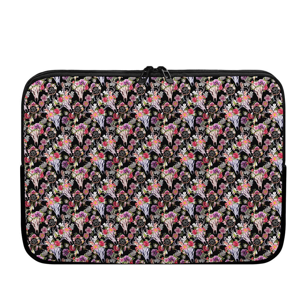 Boho Deer Skull Pattern Print Laptop Sleeve