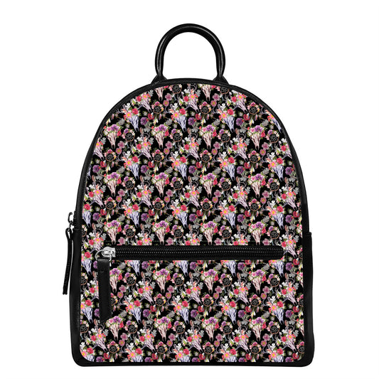 Boho Deer Skull Pattern Print Leather Backpack