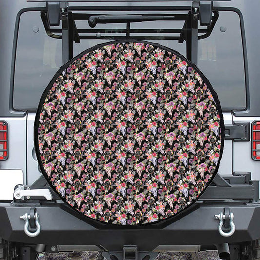 Boho Deer Skull Pattern Print Leather Spare Tire Cover