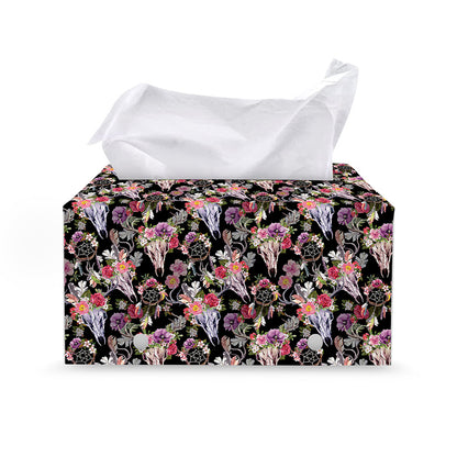 Boho Deer Skull Pattern Print Leather Tissue Box Cover