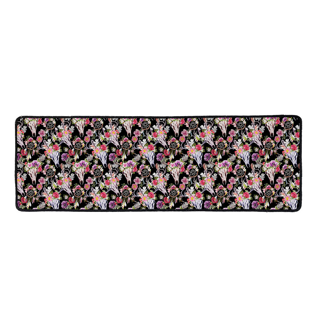 Boho Deer Skull Pattern Print Long Kitchen Mat