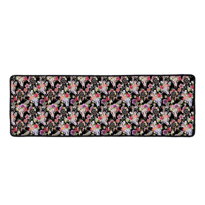 Boho Deer Skull Pattern Print Long Kitchen Mat