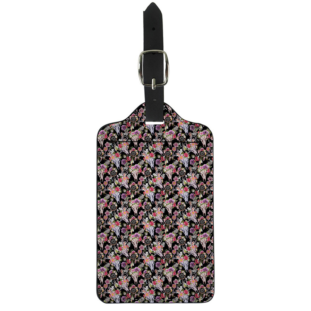 Boho Deer Skull Pattern Print Luggage Tag
