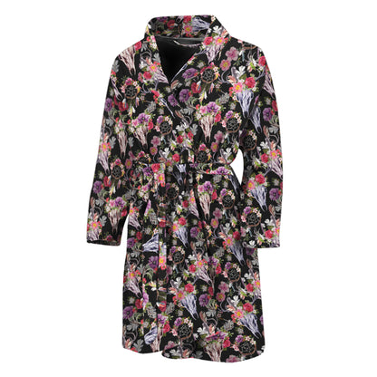 Boho Deer Skull Pattern Print Men's Bathrobe