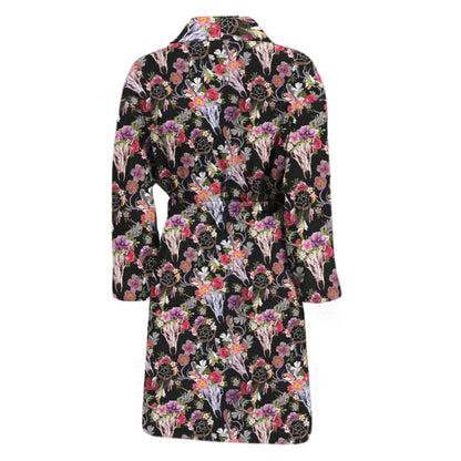 Boho Deer Skull Pattern Print Men's Bathrobe