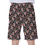 Boho Deer Skull Pattern Print Men's Beach Shorts