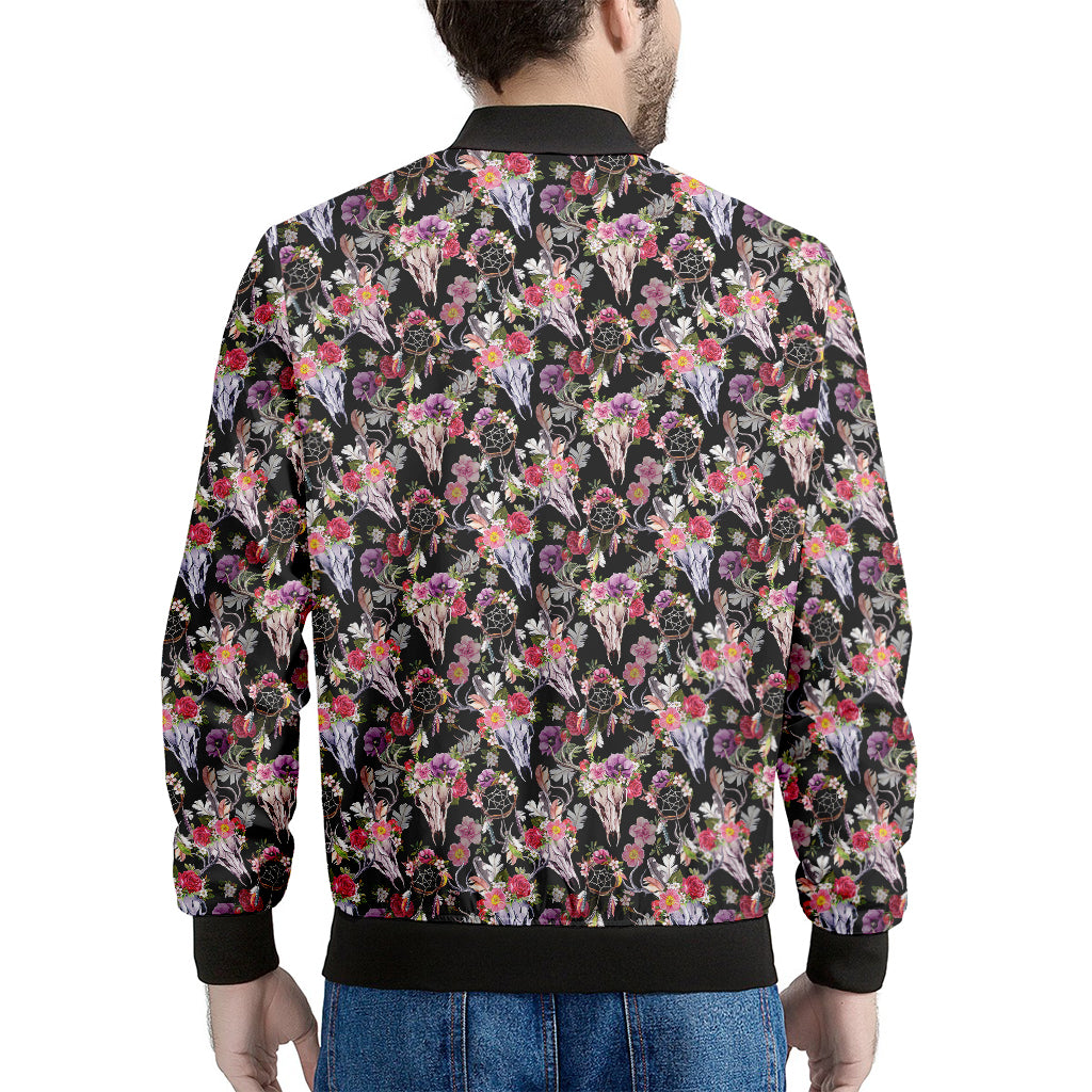 Boho Deer Skull Pattern Print Men's Bomber Jacket