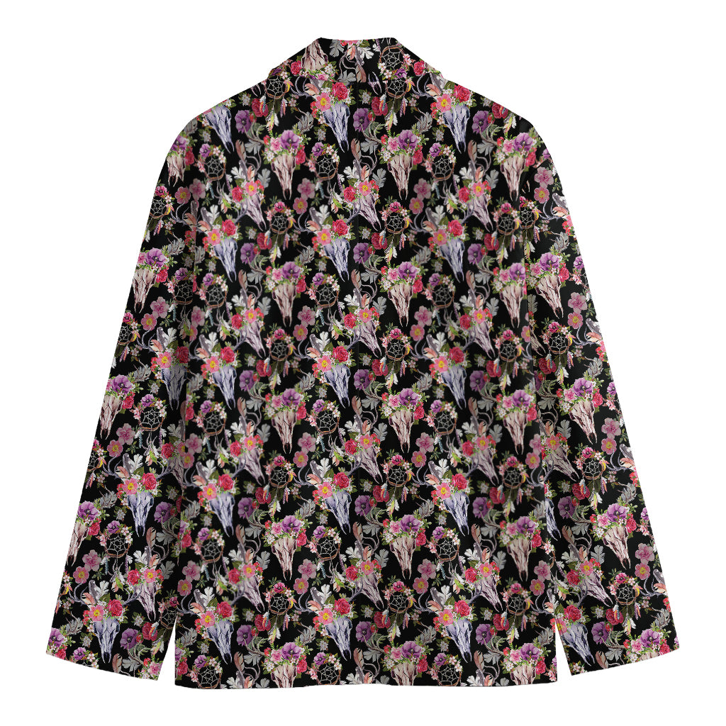 Boho Deer Skull Pattern Print Men's Cotton Blazer