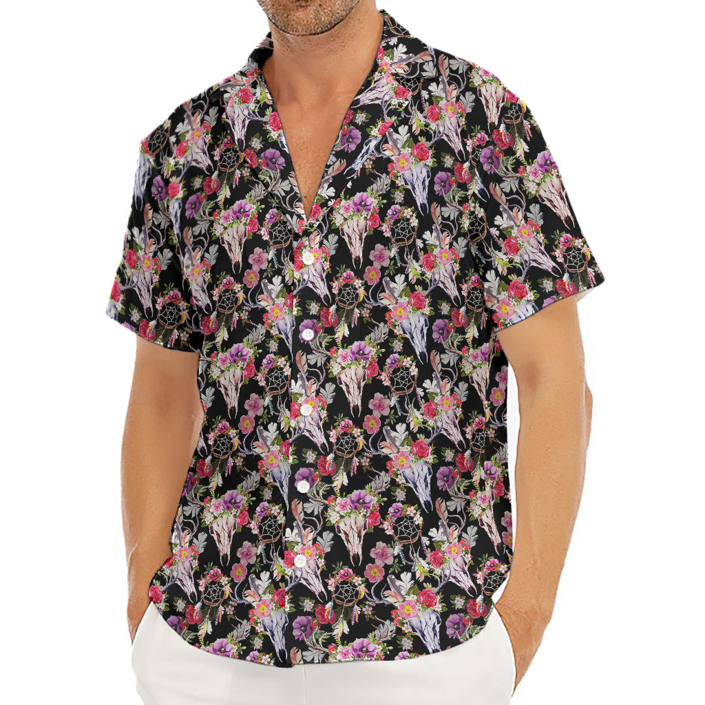 Boho Deer Skull Pattern Print Men's Deep V-Neck Shirt