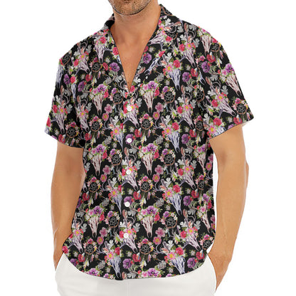 Boho Deer Skull Pattern Print Men's Deep V-Neck Shirt