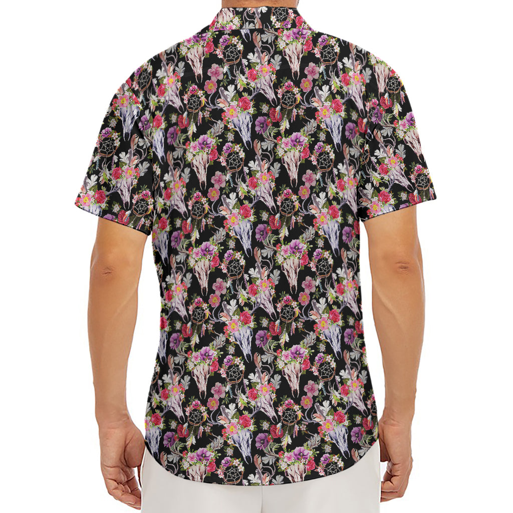 Boho Deer Skull Pattern Print Men's Deep V-Neck Shirt