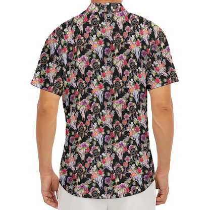 Boho Deer Skull Pattern Print Men's Deep V-Neck Shirt
