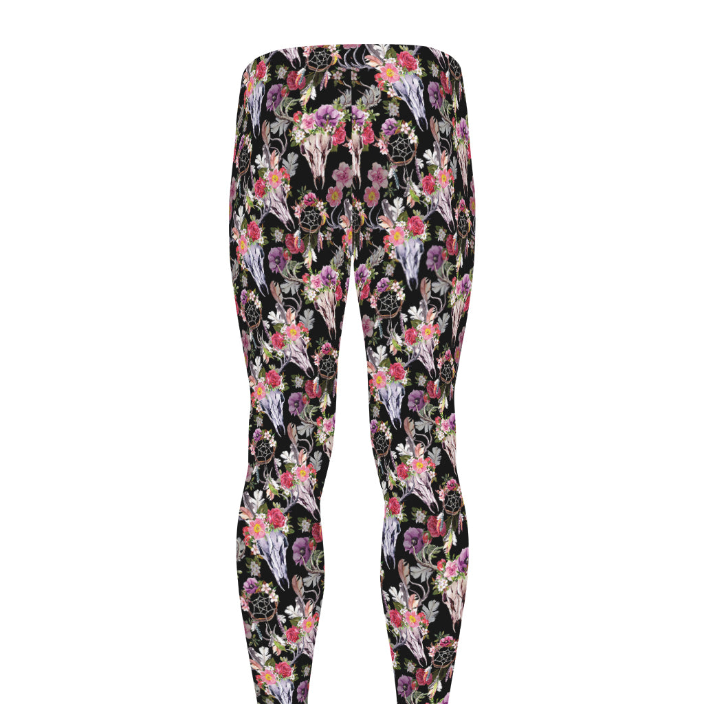 Boho Deer Skull Pattern Print Men's leggings