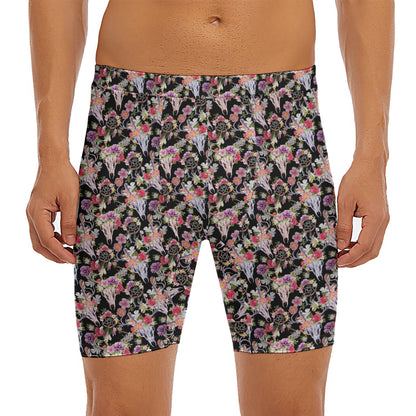 Boho Deer Skull Pattern Print Men's Long Boxer Briefs