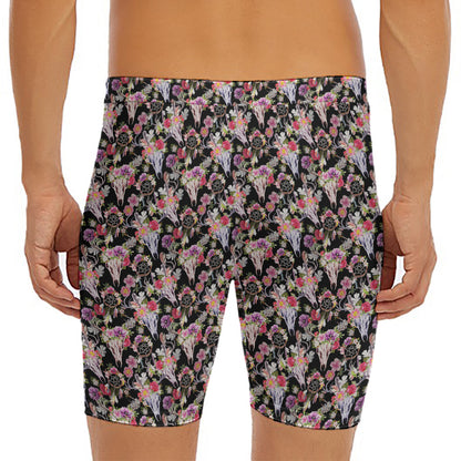 Boho Deer Skull Pattern Print Men's Long Boxer Briefs