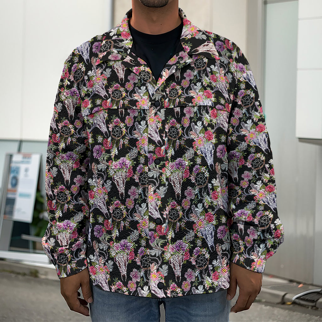 Boho Deer Skull Pattern Print Men's Shirt Jacket