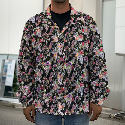 Boho Deer Skull Pattern Print Men's Shirt Jacket