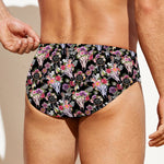 Boho Deer Skull Pattern Print Men's Swim Briefs