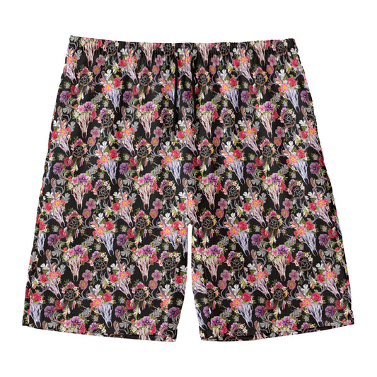 Boho Deer Skull Pattern Print Men's Swim Trunks