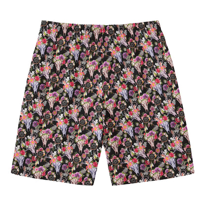 Boho Deer Skull Pattern Print Men's Swim Trunks